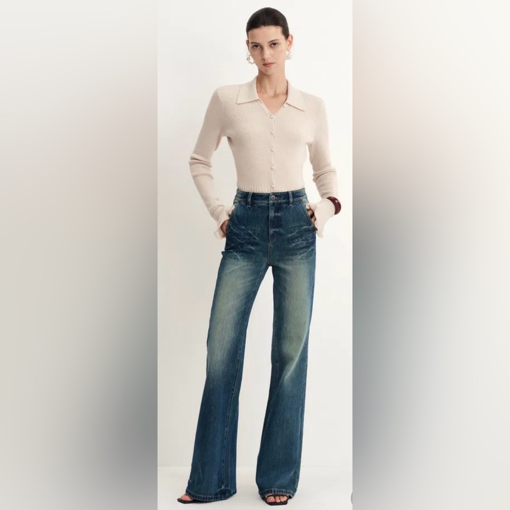 Fabrique X Steven Oo Ava Gradient Washed Flared Jeans in Stretchy Denim XS NWOT